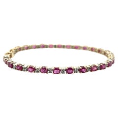Contemporary 6.31tcw Oval Ruby & Diamond 14K Yellow Gold Line Bracelet