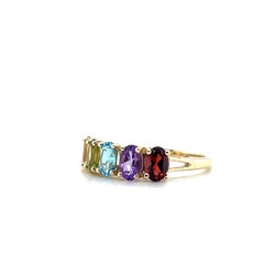 Contemporary 2.59tcw Rainbow Gemstone 14K Yellow Gold Five Stone Ring 1990s