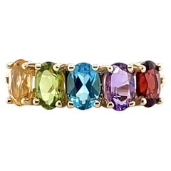 Contemporary 2.59tcw Rainbow Gemstone 14K Yellow Gold Five Stone Ring 1990s
