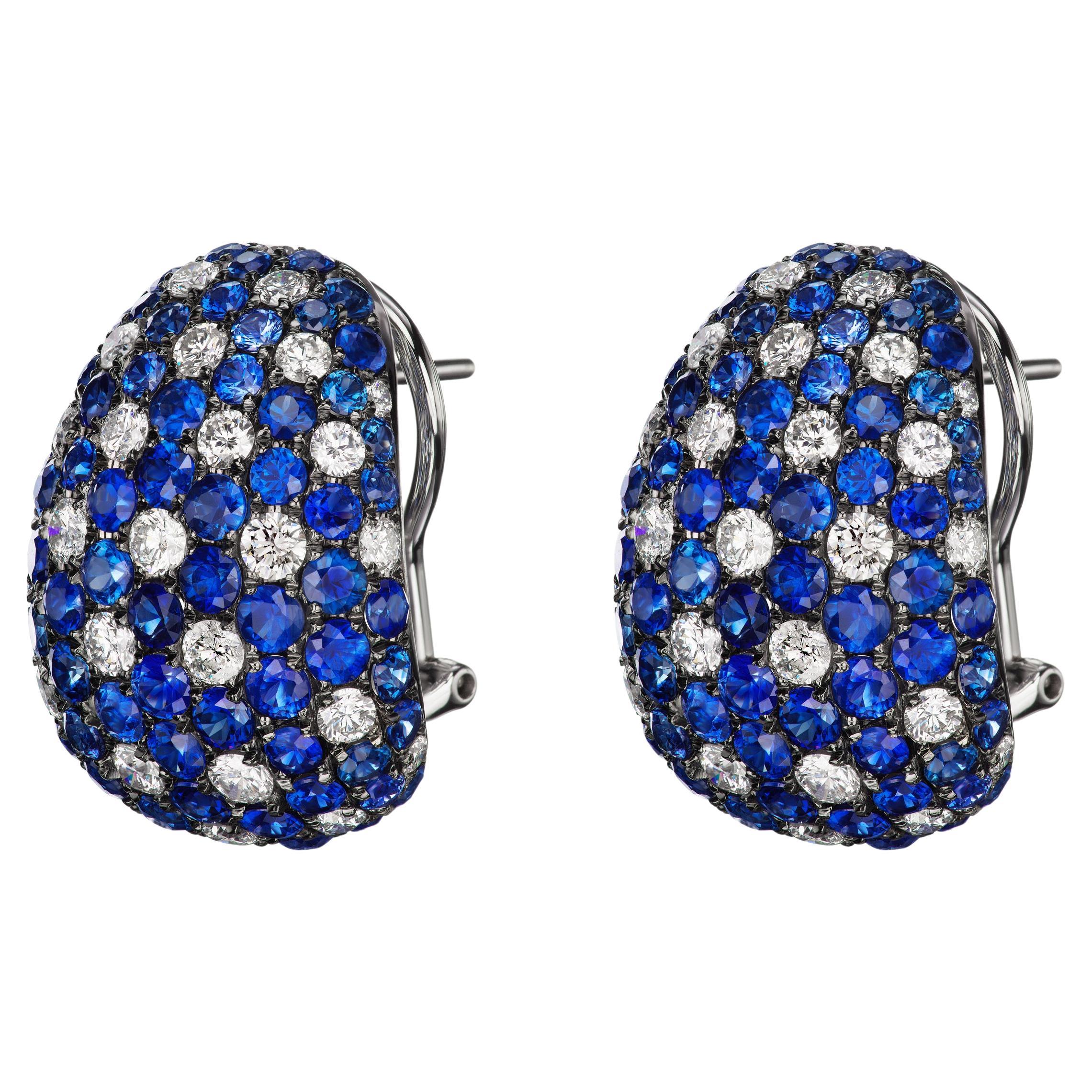 Nigaam 7.14 Cts. Blue Sapphire with Diamond Stud Earrings in 18K White Gold