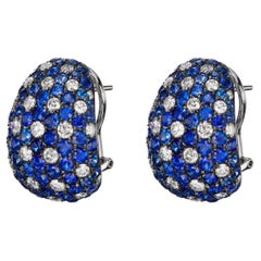 Nigaam 7.14 Cts. Blue Sapphire with Diamond Stud Earrings in 18K White Gold