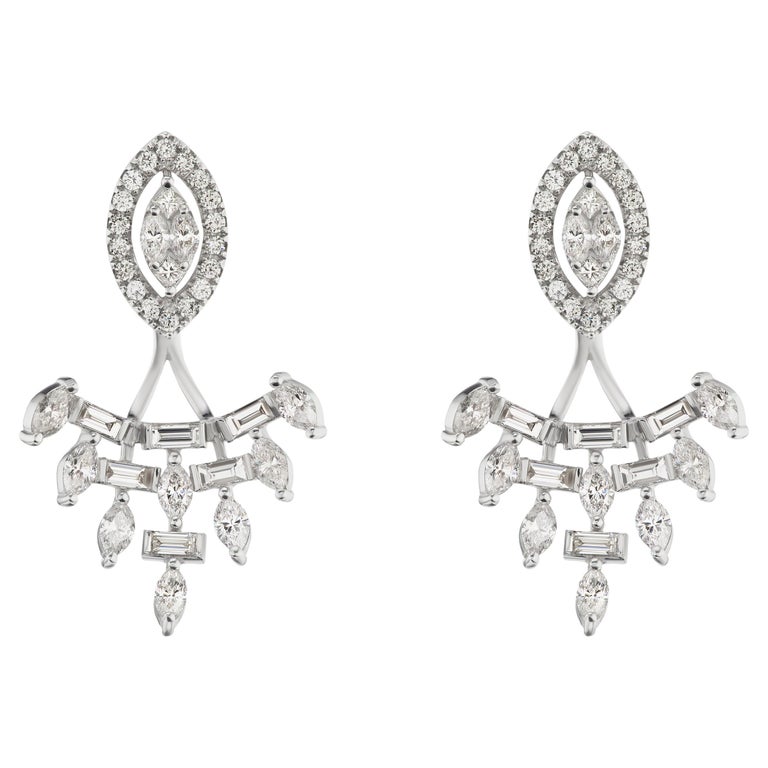 Nigaam 2.68Ct. T.W Baguette and Marquise Diamond Stud Earrings in 18k ...