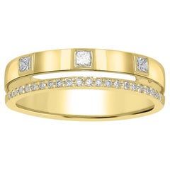 14K Yellow Gold Diamond Band Ring, 0.25 Ct Round & Princess Cut