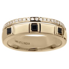 Gemistry 14kt Gold Onyx and White Topaz Double Band Ring, Size 9