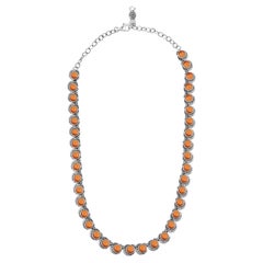 American West Sterling Silver Orange Spiny Oyster Round Cabochon Necklace
