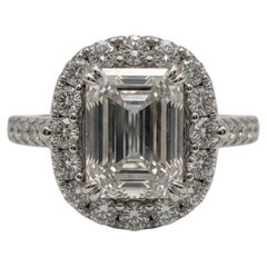 3 Carat F IF Emerald Cut Diamond White Gold Engagement Ring