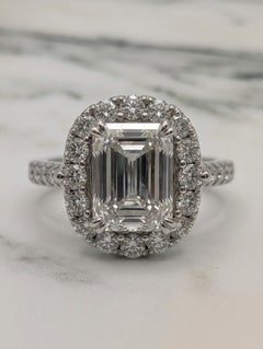 3 Carat F IF Emerald Cut Diamond White Gold Engagement Ring