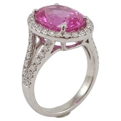 GIA Certified 10 Carat Burma No Heat Pink Sapphire Diamond Halo Cocktail Ring