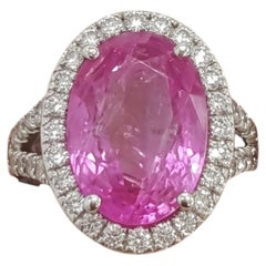 GIA Certified 10 Carat Burma No Heat Pink Sapphire Diamond Halo Cocktail Ring