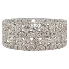 1.7 Carat Round Diamond 5-Row Pave 14K White Gold Band Ring