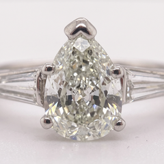 GIA Certified 1 Carat Pear Diamond Baguette Platinum Engagement Ring