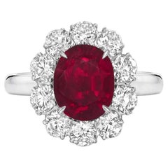 GRS Switzerland 5 Carat Vivid Peagon's Blood Purple Red Oval Ruby Diamond Ring