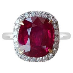 GRS Certified Authentic Burma Red Ruby 4.50 Carat No Heat Ruby Diamond Ring