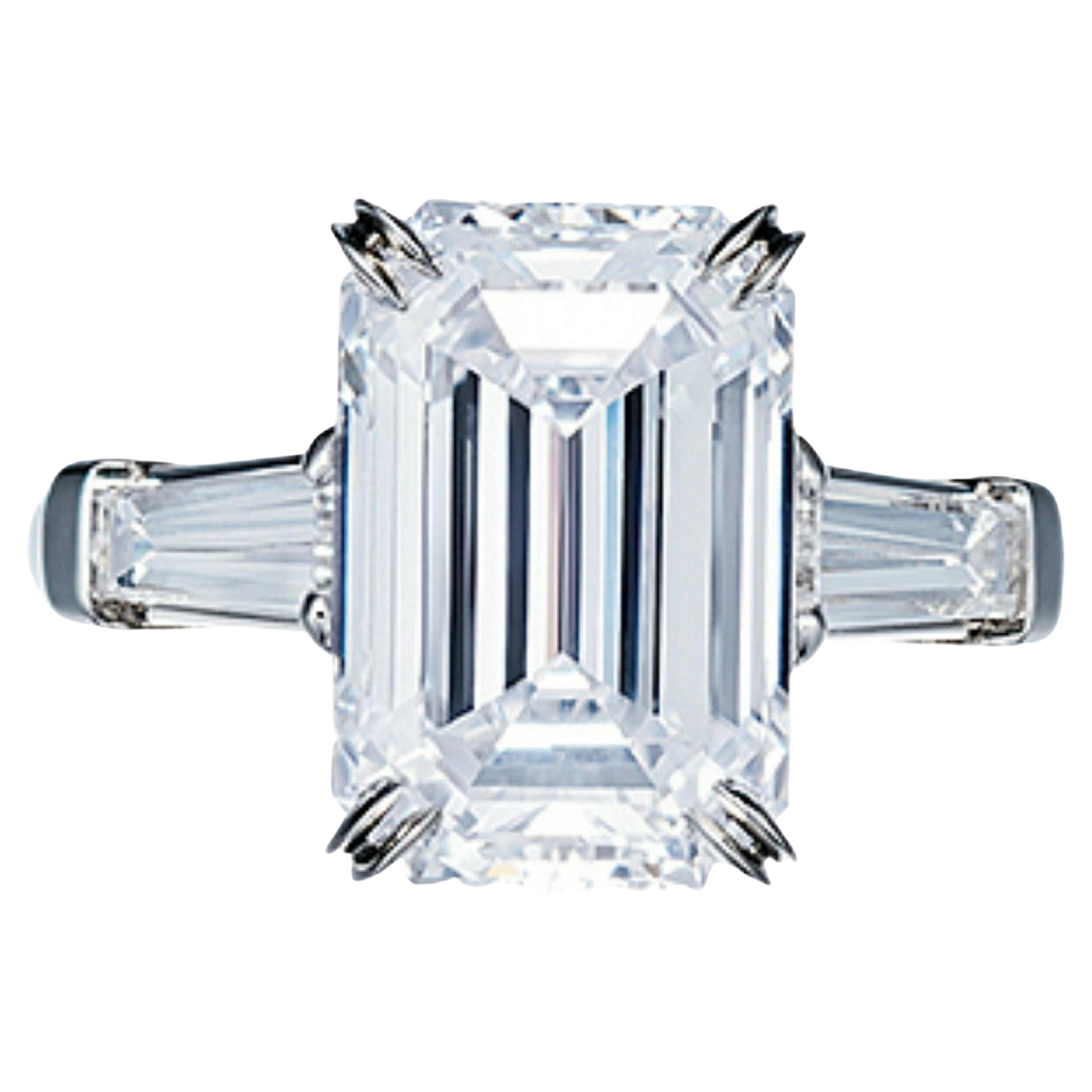 GIA Certified 3 Carat VVS1 Emerald Cut Diamond White Gold  Ring For Sale