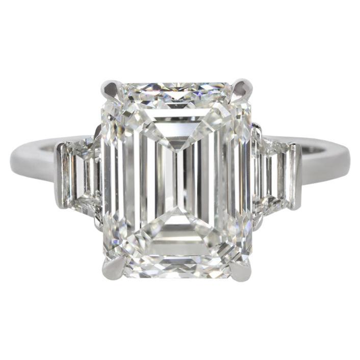 Flawless GIA Certified 3.96 Carat Excellent Cut Emerald Cut Diamond Ring