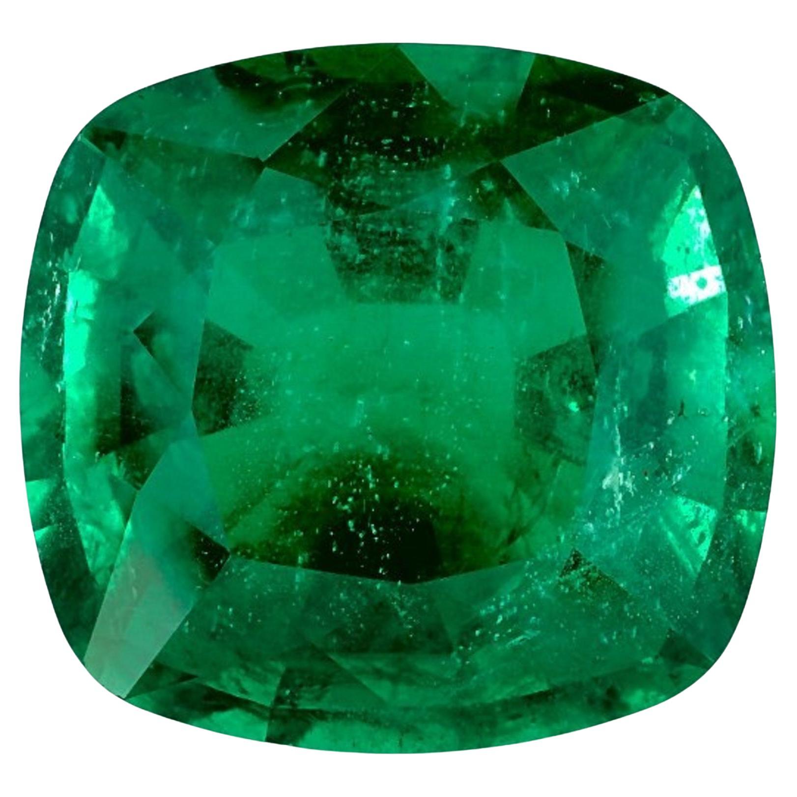 GRS SWITZERLAND 14 Carat Cushion Cut Emerald Solitaire Ring