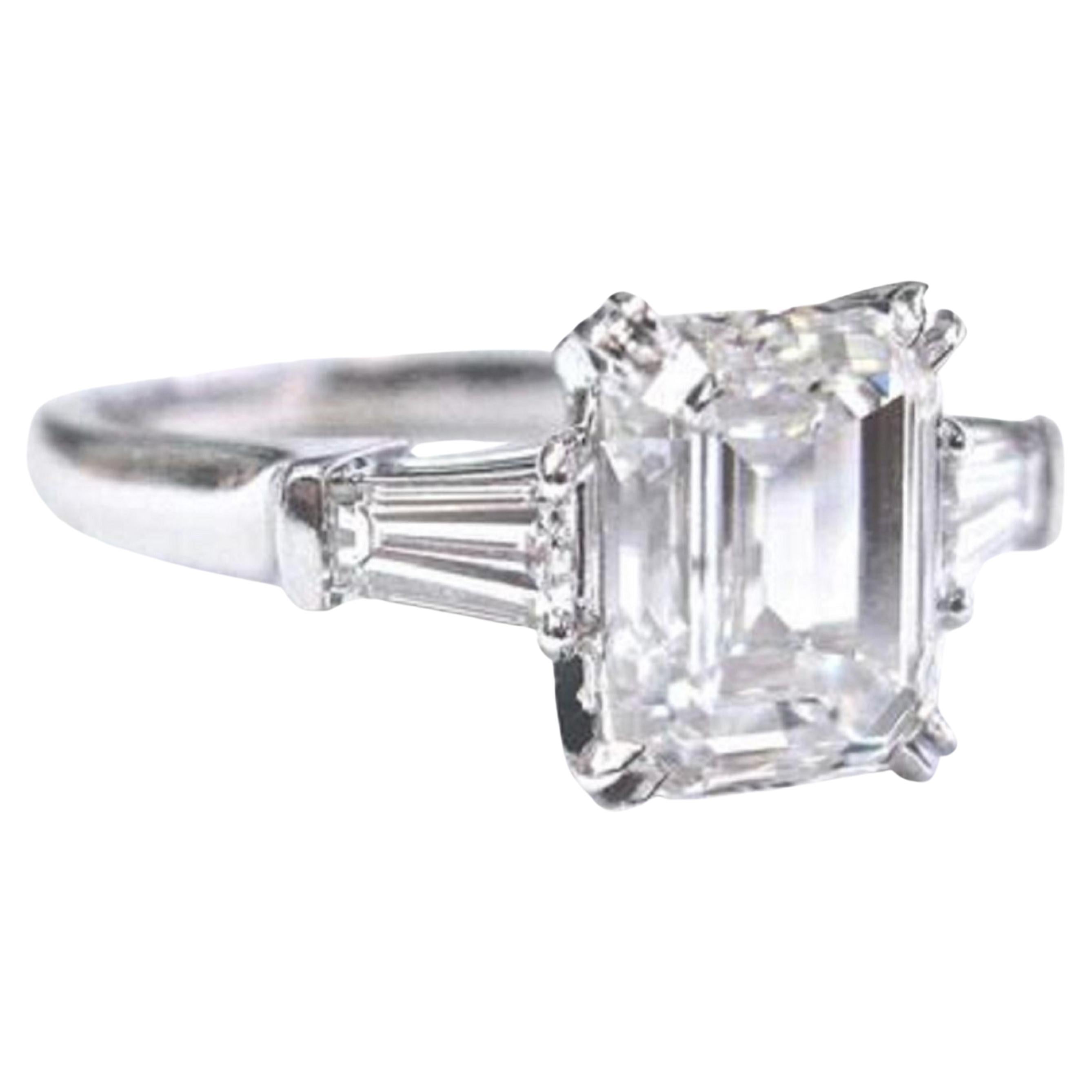 GIA Certified 3 Carat Emerald Cut Diamond Ring H Color VVS2 Clarity