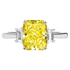 GIA Certified 1.38 Carat Fancy Yellow Radiant Cut Diamond Ring