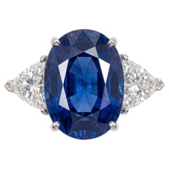 GIA zertifiziert 4 Karat Oval Blauer Saphir Diamant Platin Ring