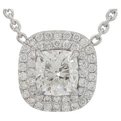 Pendentif / collier à double halo de diamants taille coussin brillant de 1,30 carat certifié GIA de 40,64 cm.