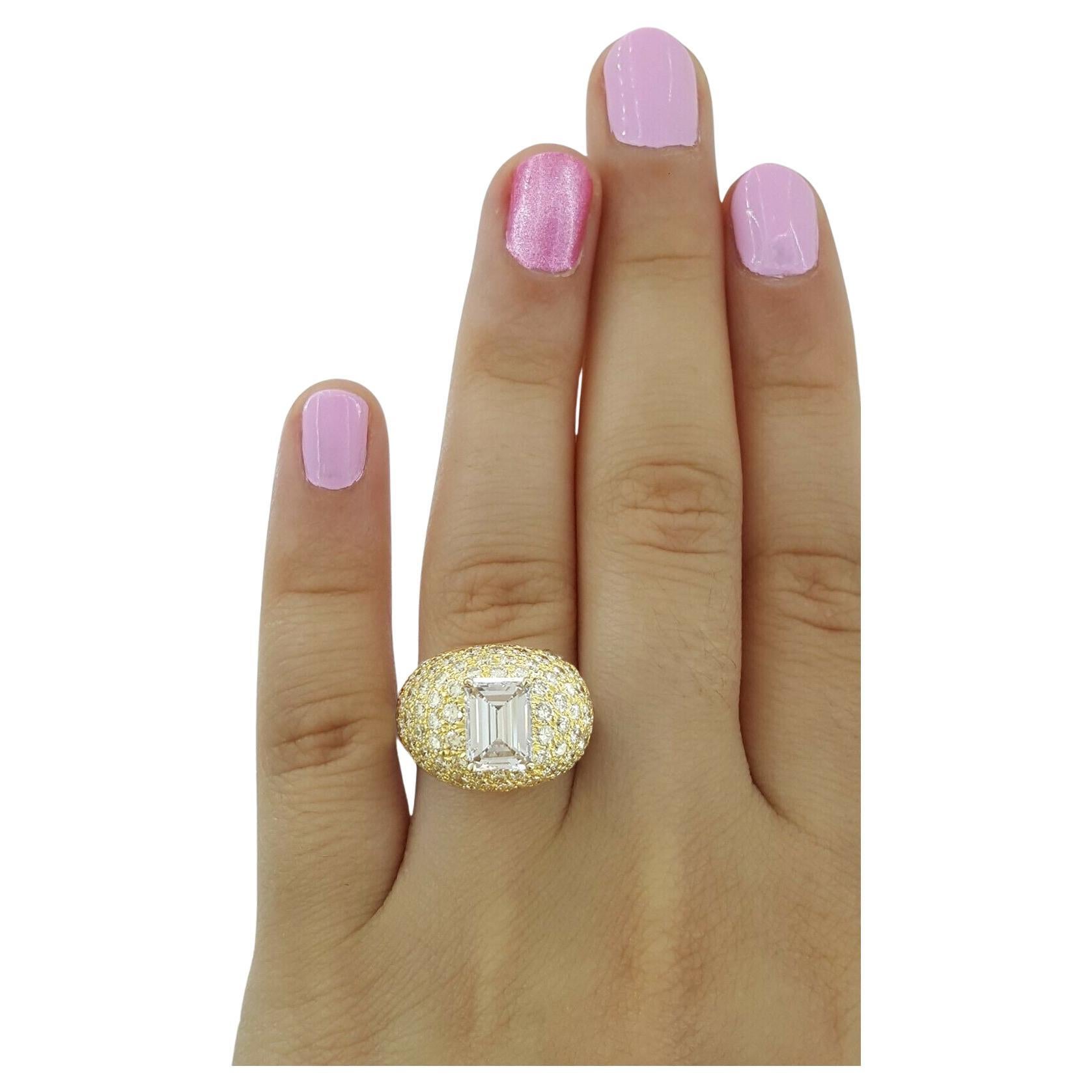 David Webb Emerald Cut Round Brilliant Pave Diamond Ring For Sale