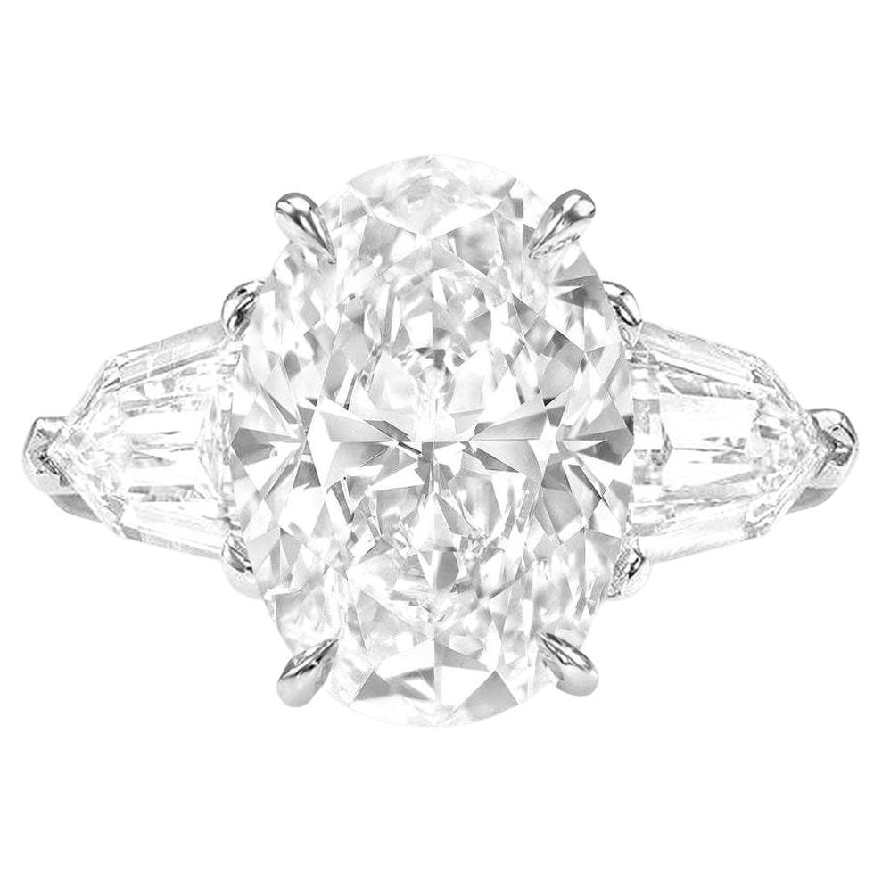 Exceptional GIA Certified 4 Carat D Color Oval White Diamond Ring For