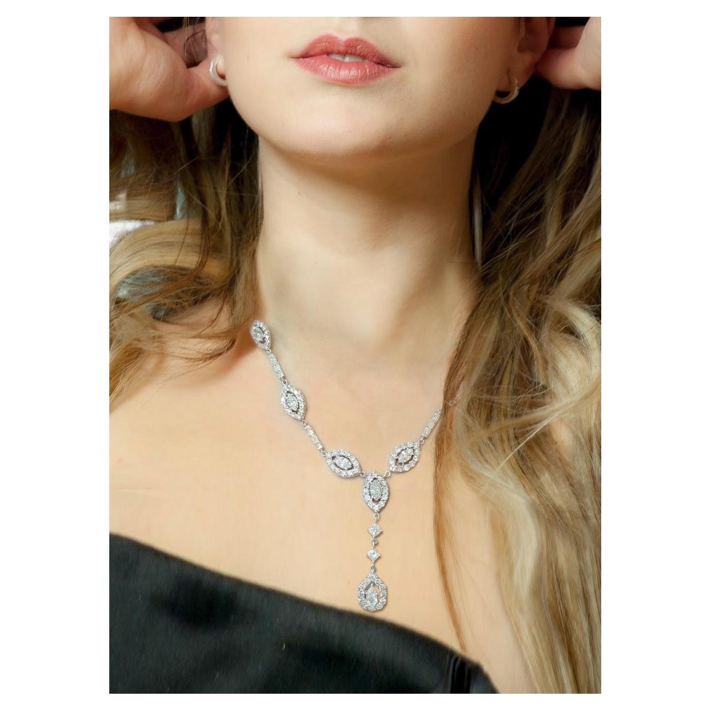 44 Karat Marquise, runder, birnenförmiger Diamant-Halskette