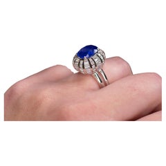 No Heat AGL Certified 6 Carat Blue Sapphire Diamond 18 Carat White Gold Ring 