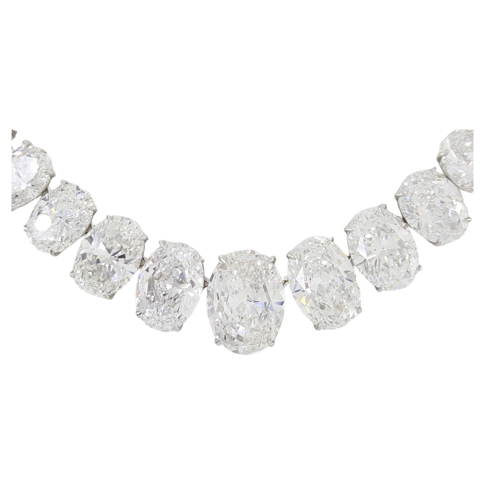 Certified 16.60 Carat Oval Cut Riviera Diamond Necklace For Sale
