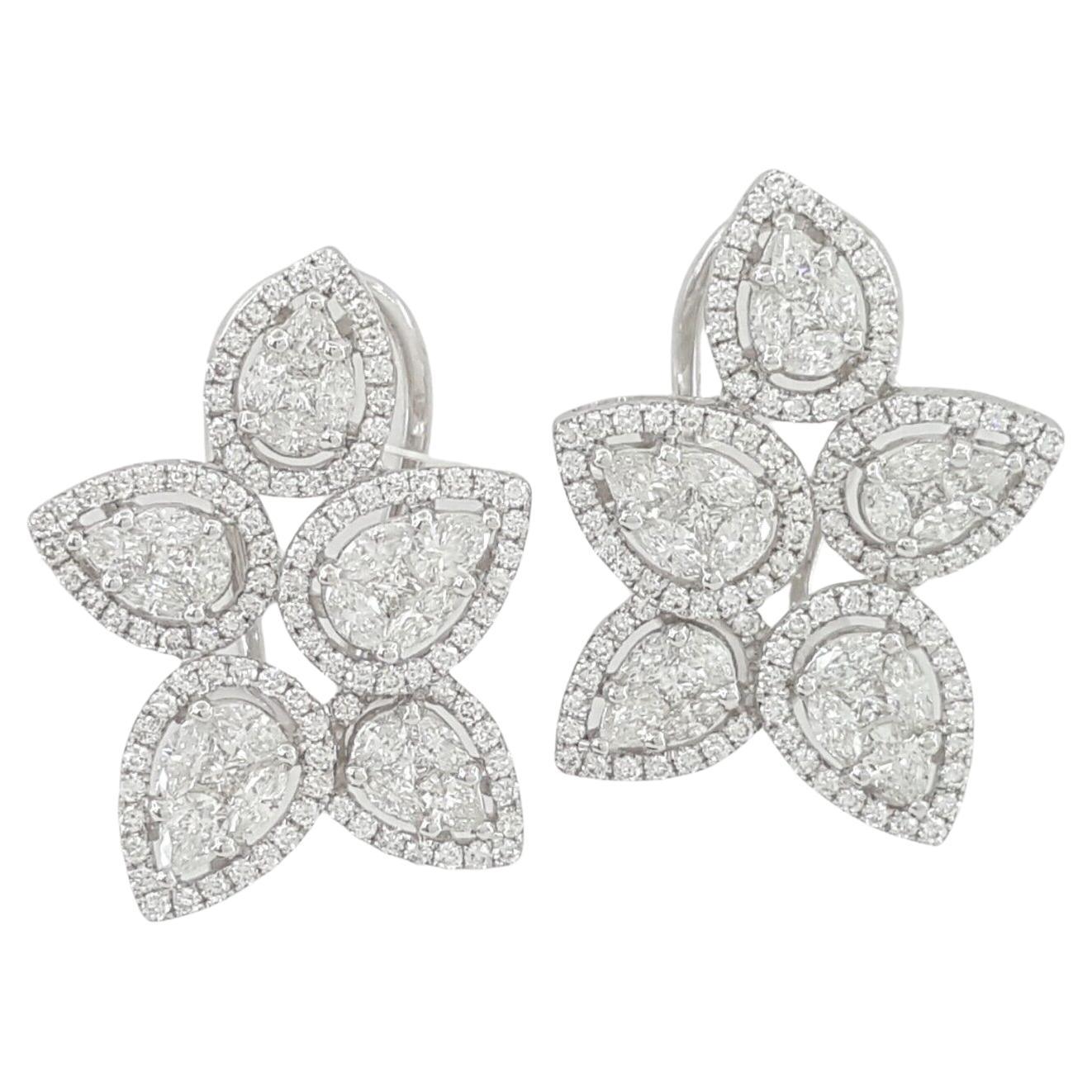 2.50 Carat Diamond Cluster Earrings For Sale