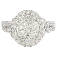 White Gold Round Brilliant Cut Diamond Engagement / Fashion Cluster Halo Ring. 