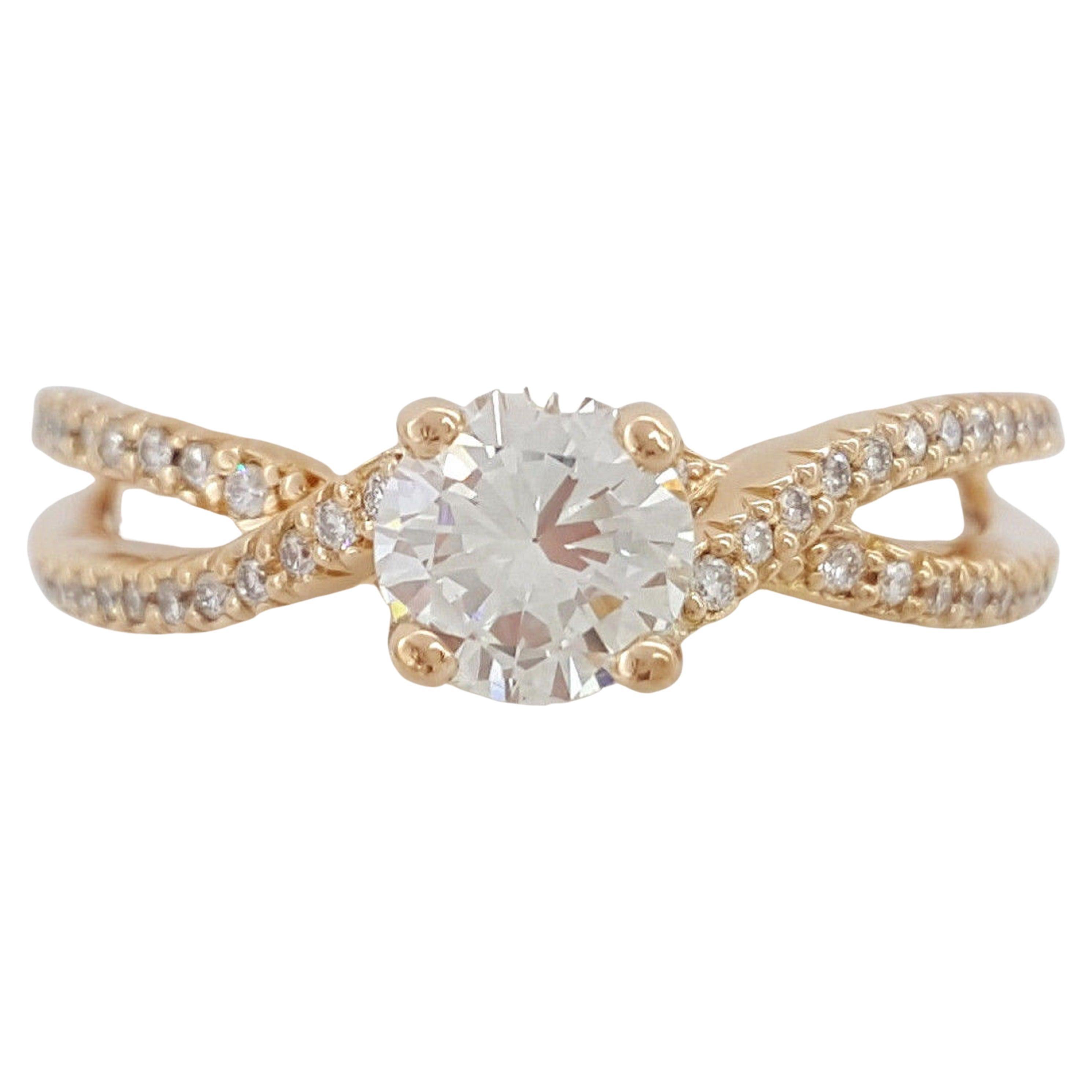 Bague de fiançailles croisée en or rose avec diamants taille ronde brillants certifiés GIA