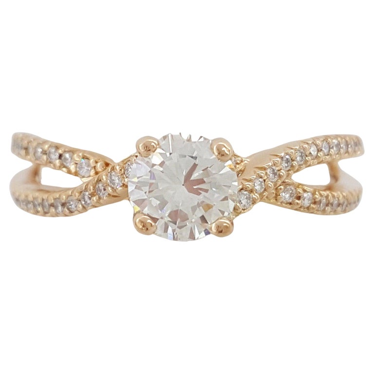 GIA Rose Gold Round Brilliant Cut Diamond Crossover Engagement Ring For Sale