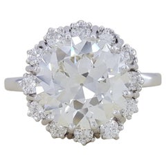 Vintage Old European GIA Certified 3.50 Carat Diamond Three Stone Ring Flawless