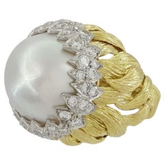 David Webb Bague en or jaune 18 carats et platine avec diamants