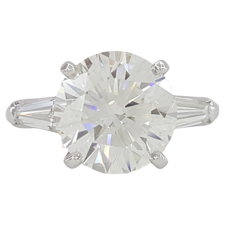 Modern Cartier Three 3-Stone Platinum Round Brilliant Cut Diamond Engagement Ring For Sale