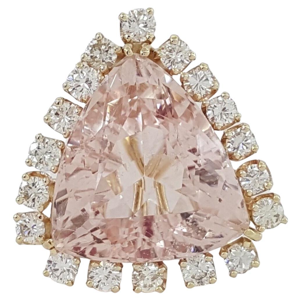 Trillion Cut Morganite & Round Cut Diamond Halo Pendant Necklace