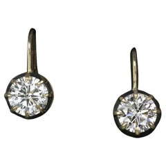 2.05 Ct Natural Round Cut Classic Diamond Drop Earrings 14K Yellow Gold
