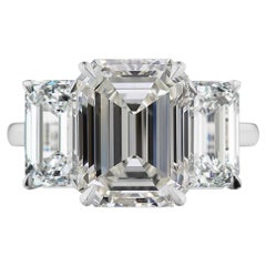 TYPE IIA Golconda type 5 Carat Three-Stone Emerald Cut Diamond Platinum Ring
