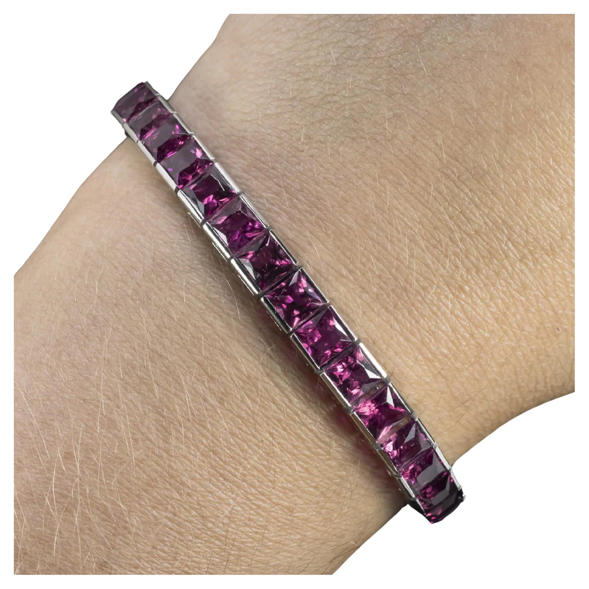 25 Carat Carre Pink Tourmaline Platinum Bracelet