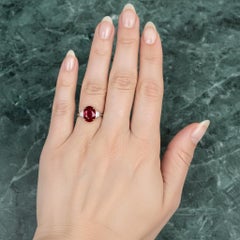 AGL Certified 3 Carat No Heated Oval Ruby 18K White And Yellow Gold Ring