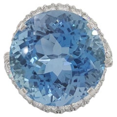 Aquamarine Diamond Cocktail Platinum Ring