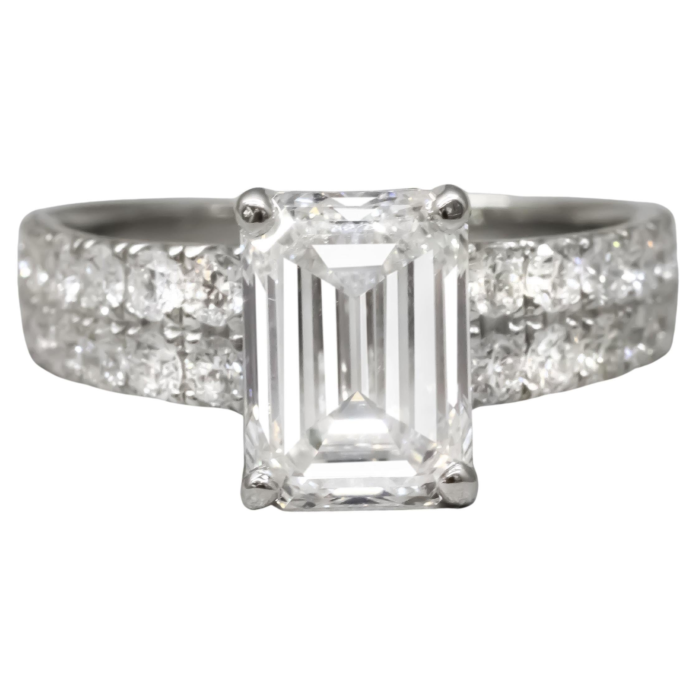 GIA Certified 2 Carat Emerald Cut Diamond Pave Ring VVS1 Clarity D Color