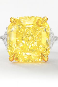 GIA Certified 10 Carat Fancy Yellow Cushion Cut Diamond Ring