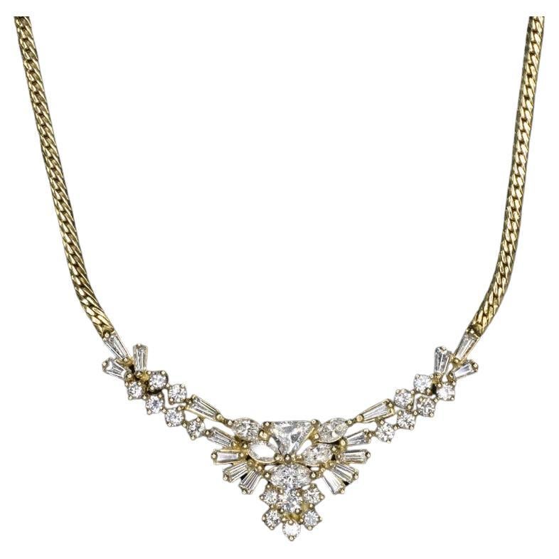 2 Carat F VS1-SI1 Natural Diamond 18k Yellow Gold Choker Cluster Necklace  For Sale