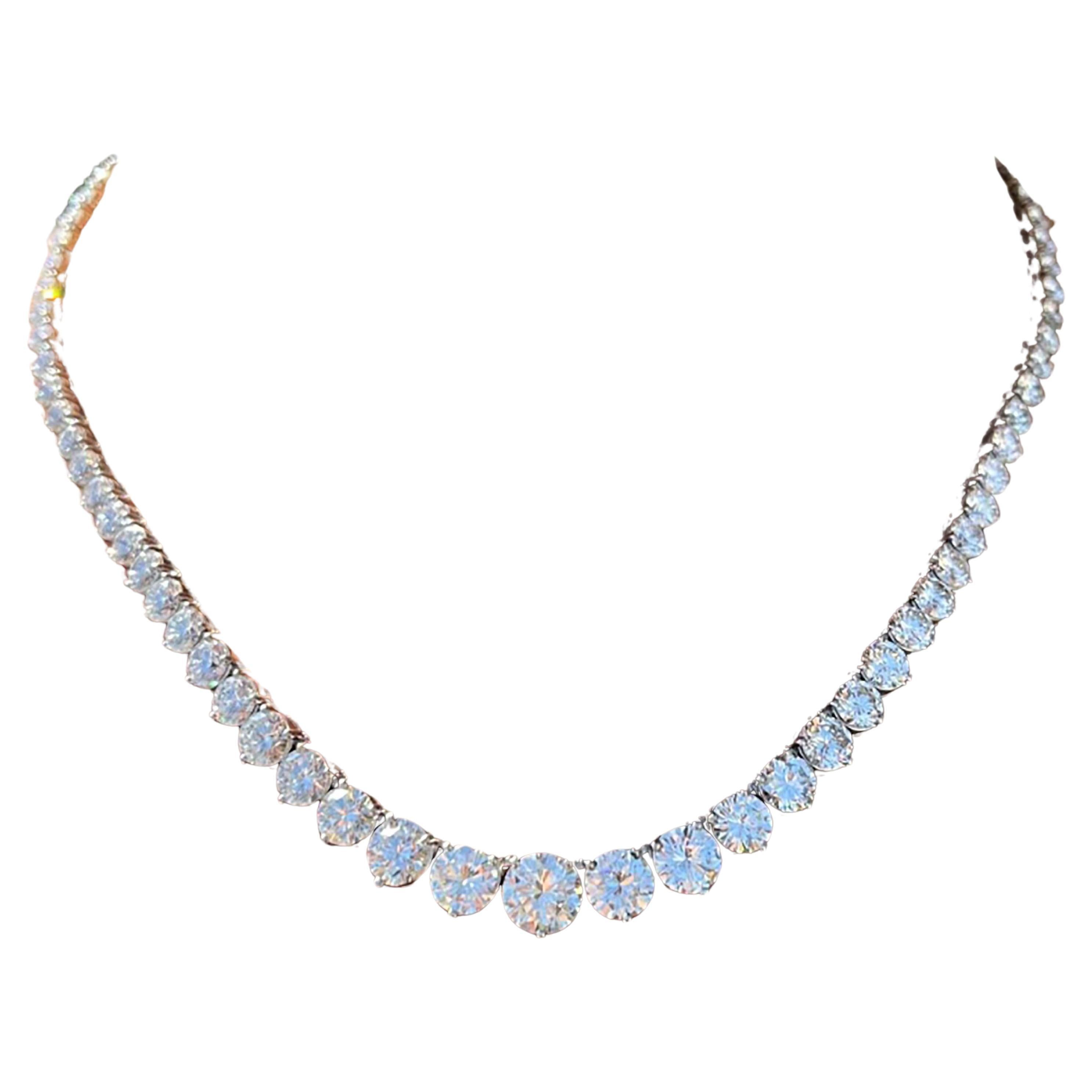 GIA Certified 30 Carat E-F Color VS Clarity Diamond 18k GoldTennis Necklace