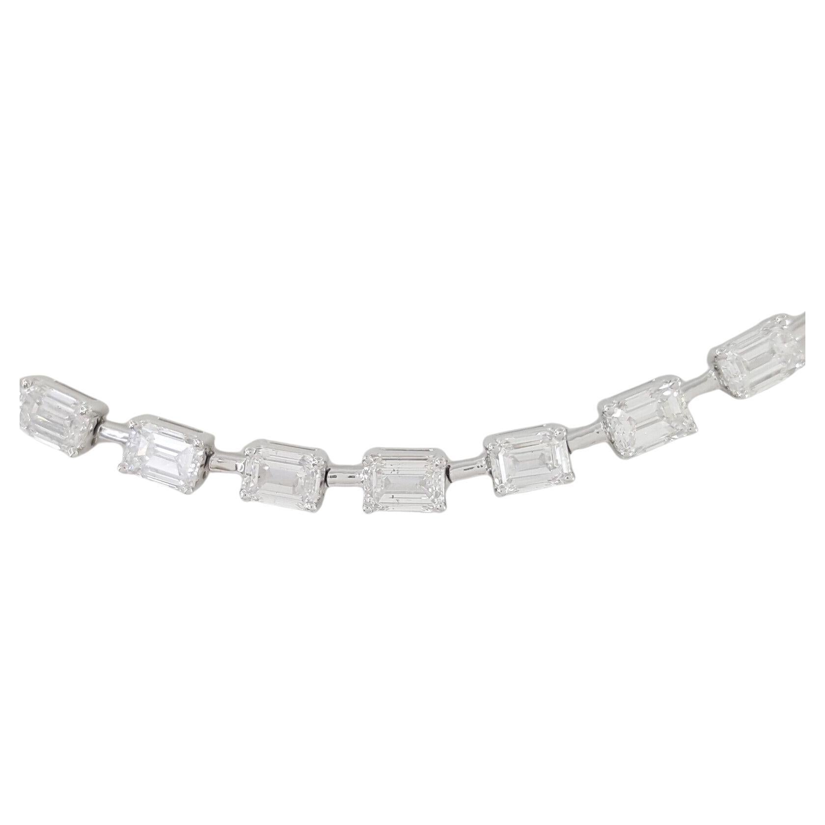  7 Carat Emerald Brilliant Cut Diamond Line Necklace 