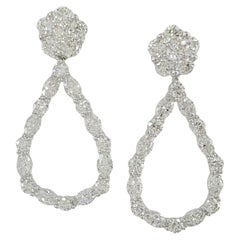 Used 4.40 Carat Round & Marquise Diamond Teardrop Dangle Earrings