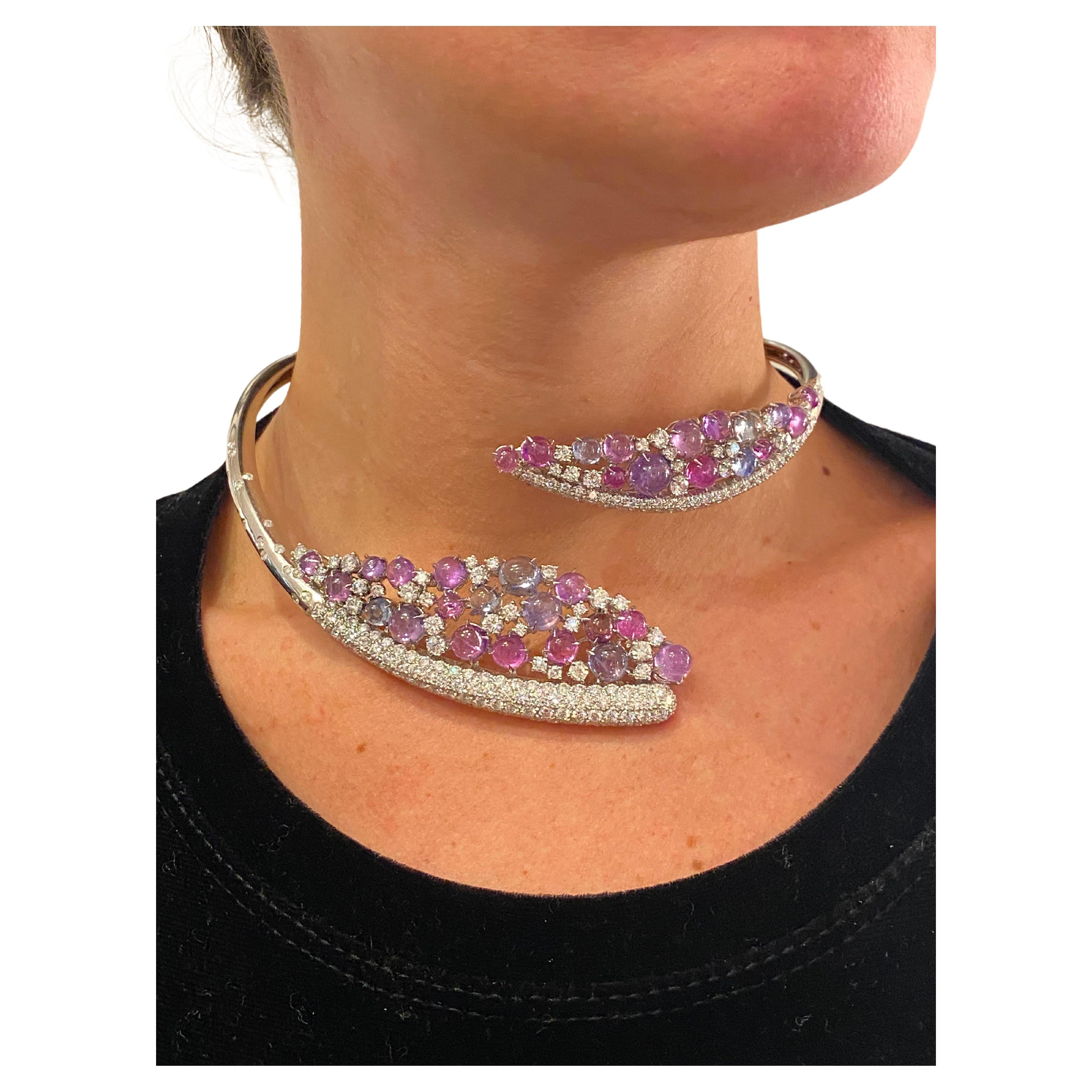 Scavia Diamonds Pavè Brilliant Cut Blue Sapphire Necklace en vente