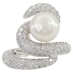 Bague en perle d'Akoya de 9 mm, diamant rond taillé en brillant